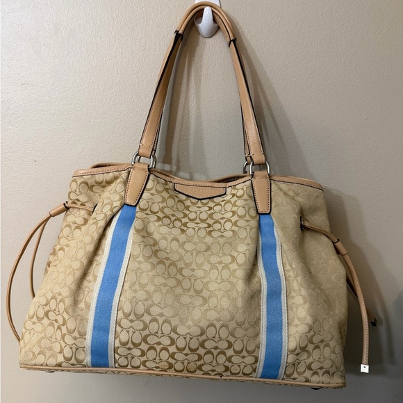 Coach Handbags - Coach Tan and Blue Shoulder Bag#F26130